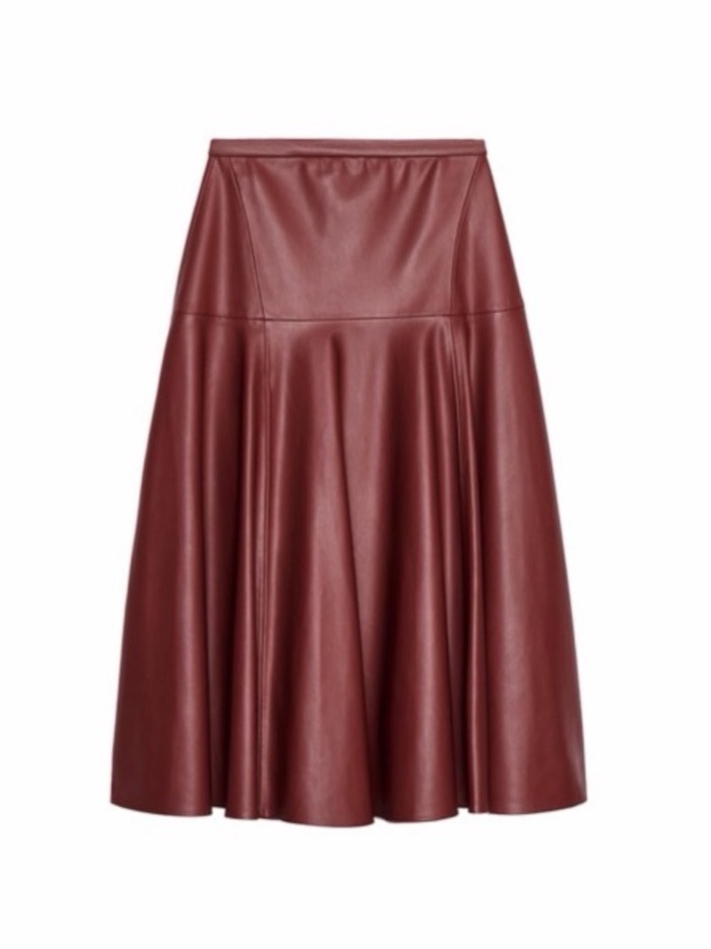 Zara Faux Leather A-Line Midi Skirt - Burgundy M